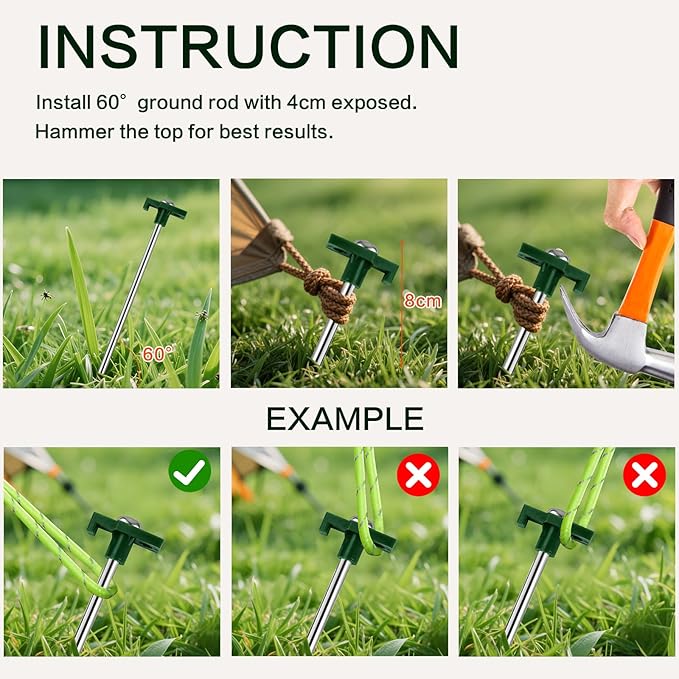 10 Pack Tent Stakes - 9.75 Inch Galvanized Non-Rust Ground Stakes Heavy Duty Canopy Anchors Metal Tent Pegs for Camping, Garden, Hiking, Green