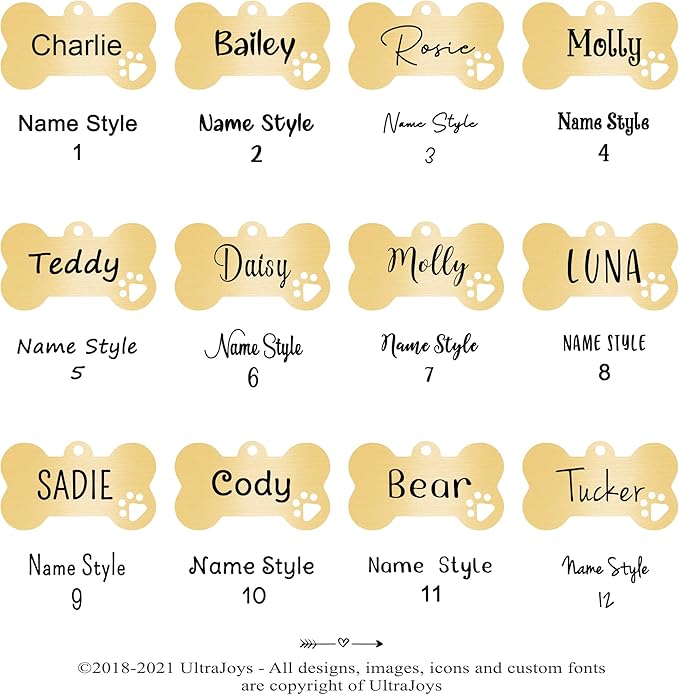 Ultra Joys Dog Tags Personalized for Pets - Hollow Paw Custom Pet ID Tag - Engraved Dog Tag for Small, Large Dogs - Large Bone in Gold