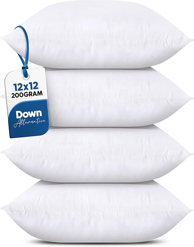 Utopia Bedding Throw Pillows (Set of 4, White), 12 x 12 Inches Pillows for Sofa, Bed and Couch Decorative Stuffer Pillow