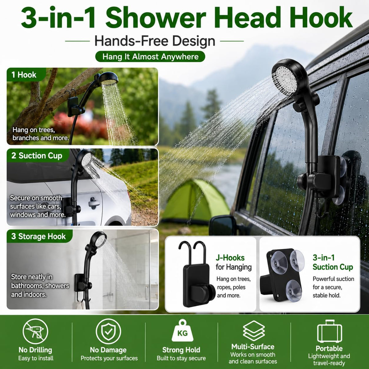 ELZONYX Portable Shower for Camping, 6000mAh Rechargeable Camping Shower with Intelligent LED Display, Foldable Bucket, 4 Spray Modes, IPX7 Waterproof Outdoor Camp Pump for Hiking, Travel, Car, Pet
