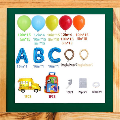 Back to School Balloon Garland Arch Kit, 164pcs Rainbow Balloons with Schoolbag Bus Foil Balloon for Back to School Decorations Kindergarten Graduation First Day of Party Supplies