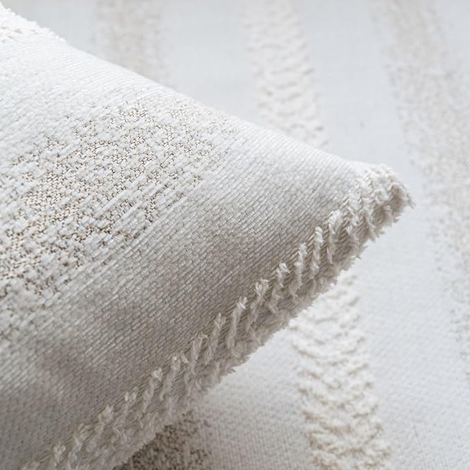 Pack of 1 Decorative Throw Pillow Covers 20x20 Inch, Pillow Cases for Living Room Couch Bedroom Farmhouse Home Decor, Soft Stripe Chenille Cushion Covers for Sofa Beige,20''x20''
