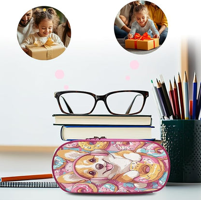 Corgi Donuts Backpack Set 3 Piece School Bags and Lunch Box with Pencil Case Pink Cartoon Dog Donut Animal Bookbag Set for Toddler Kids Girls Boys Teens Kindergarten Elementary Middle