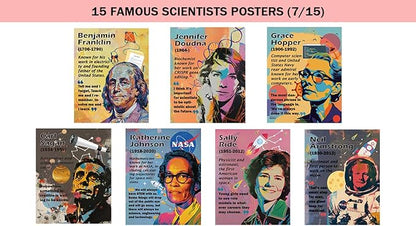 1step2dream Science Poster Classroom Set: 15 Vibrant 11x14 Educational Wall Art Featuring Famous Scientists - Ideal for Middle School, Science Labs & Bulletin Boards
