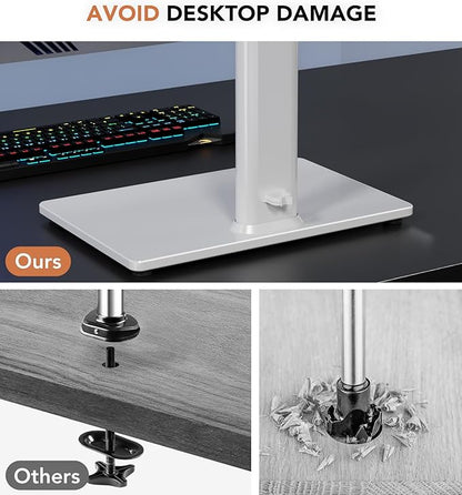 Dual Monitor Stand - Vertical Stack Screen Free-Standing Monitor Riser Fits Two 13 to 34 Inch Screen with Swivel, Tilt, Height Adjustable, Holds One (1) Screen up to 44Lbs HT05W-002 White
