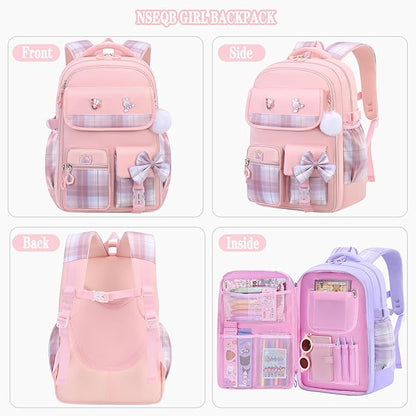 Girls Backpack,Kids School Backpack With Lunch Box Pencil Case Set,Cute Childrens Schoolbag For Girls