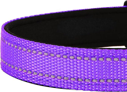 Reflective Dog Collar, Adjustable Soft Neoprene Padded Nylon Pet Collars with Buckle for Puppy and Small Dogs, Cats, Purple,XS