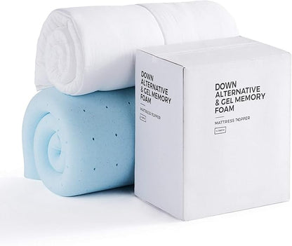 LUCID 4 Inch Down Alternative and Gel Memory Foam Mattress Topper - Three Toppers In One - King , White