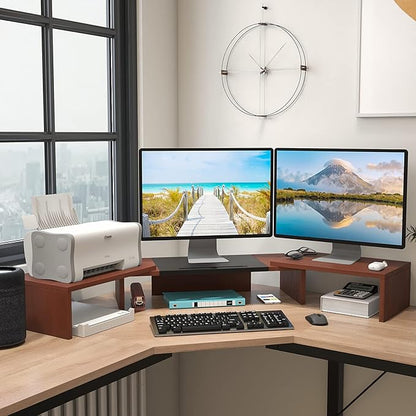 WESTREE Triple Monitor Stand Riser - Extra Long, Adjustable Length & Angle, 3 Shelf Desktop Storage for 1-3 Monitors