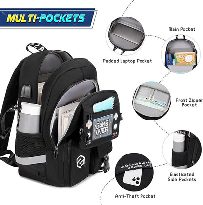 Boys Backpack, Cool Luminous Gamer School Backpacks for Boys with Kids Bento Lunch Box Lunch Bag Pencil Case, Kids Backpack Book Bags for Kindergarten Elementary Middle School