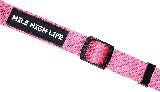 Mile High Life Dog Collar, Nylon Reflective Dog Collars w Pull D-Ring, Light Weight Adjustable Puppy Collars, Dog Collars for Small Dogs(Pink, Small)