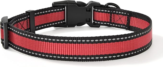 Mile High Life Dog Collar | Nylon Reflective Dog Collars | Light Weight Puppy Collars | Red Dog Collars for Large Dogs (Red, Large)