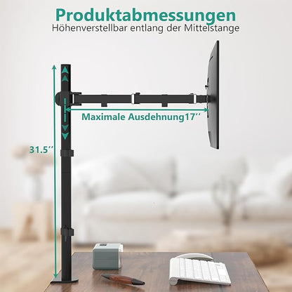 WALI Monitor Arm Mount for Desk, Single Extra Tall Computer Desk Mount, Monitor Bracket Mount Stand Single, up to 32 inch, 22 lbs (M001XL), Black
