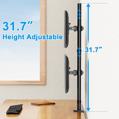 Vertical Dual Monitor Stand, Stacked Monitor Mount for 2 Screen Max 32 inches, Computer Monitor Arm Holds up to 17.6 lbs Each, Height Adjustable, Swivel, Tilt Monitor Desk Mount, VESA 75/100