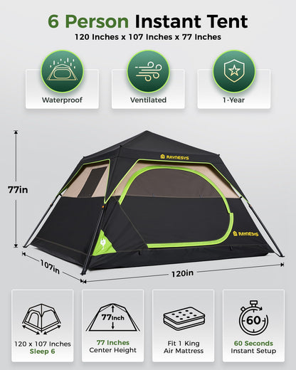 6 Person Camping Tent, Setup in 60 Seconds, Waterproof,Outdoor Camping