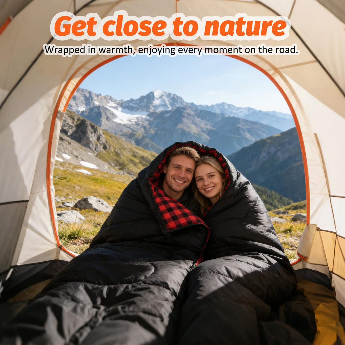 Swtmerry Flannel Double Sleeping Bag for Adults with 2 Pillows Cold Weather, Big & Tall Queen Size XL Sleeping Bag for 2 Person, Waterproof & Lightweight Warm for All Season