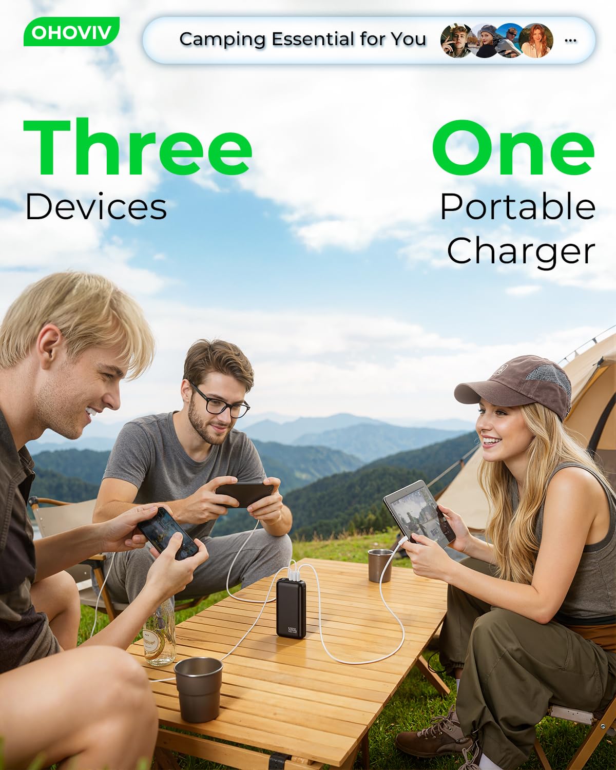 OHOVIV Portable Power Bank - 50000mAh, 22.5W