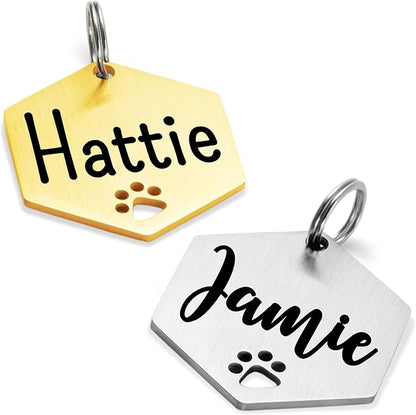 Ultra Joys Dog Tags Personalized for Pets - Hollow Paw Custom Pet ID Tag - Engraved Dog Tag for Small, Large Dogs - Small Hexagon in Silver