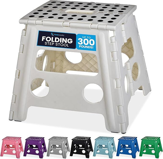 Handy Laundry Folding Lightweight Step Stool - Sturdy Enough to Support Adults and Safe Enough for Kids - Opens Easy with One Flip - Great for Kitchen, Bathroom or Bedroom (White - 13 inch)