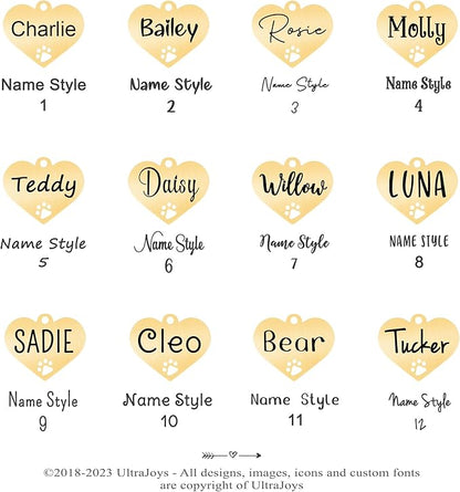 Ultra Joys Dog Tags Personalized for Pets - Hollow Paw Custom Pet ID Tag - Engraved Dog Tag for Small, Large Dogs - Large Heart in Gold