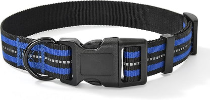 Mile High Life Reflective Dog Collar | Nylon Pet Collars wiith Buckle | Light Weight Puppy Collars | Blue Dog Collars for Large Dogs (Blue, L)