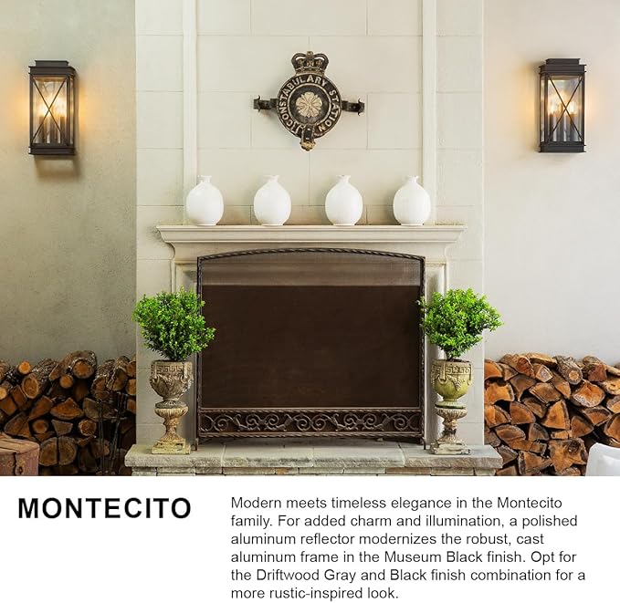 Hinkley Montecito Large Wall Mount Outdoor Lantern - 3-Light, Aluminum, Clear Glass - Museum Black Finish