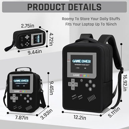 School Backpack for Boys,3pcs Gamer Boys Backpack with Lunch Box Set for Kids Children Teens Elementary Middle School,17" Large Capacity Student Bookbag & Multifunctional Video Game Travel Bag