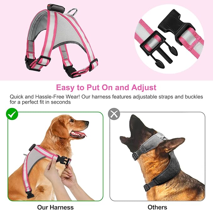 Visinite LED Dog Harness, USB Rechargeable Light Up Dog Vest, 2 Illuminate Modes Glow in The Dark Dog Harness, Adjustable Lighted Pet Harness Light for Night Walking Safety (Pink, XL)