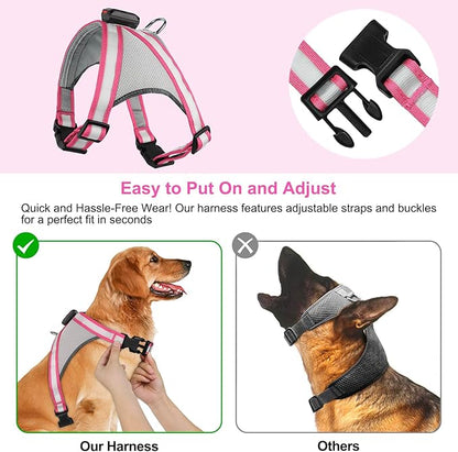 Visinite LED Dog Harness, USB Rechargeable Light Up Dog Vest, 2 Illuminate Modes Glow in The Dark Dog Harness, Adjustable Lighted Pet Harness Light for Night Walking Safety (Pink, XL)