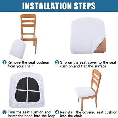 Smiry Velvet Seat Covers for Dining Room Chair Set of 2, Stretch Fit Removable Washable Chair Seat Cushion Protector Slipcovers with Ties, White