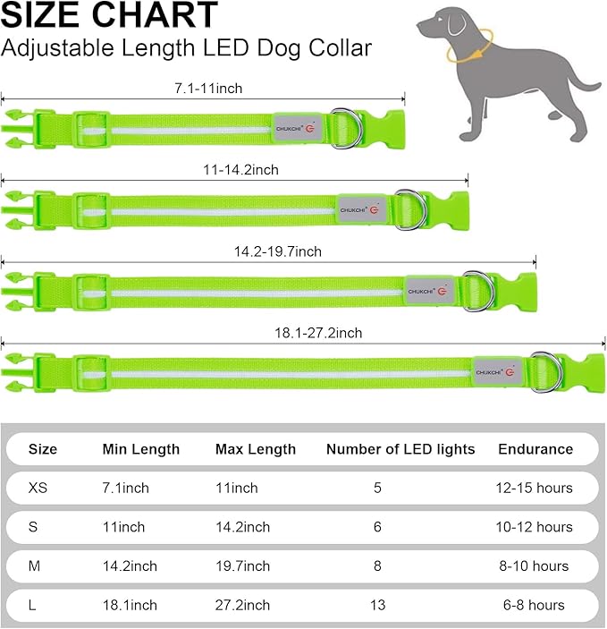 CHUKCHI LED Dog Collar Rechargeable,Waterproof Flashing Collar,Light Up Glow Collar, Adjustable Soft Safety Light Up for Small Medium Large Dogs Walking Camping at Night (Green-M)