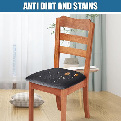 Smiry Velvet Seat Covers for Dining Room Chair Set of 2, Stretch Fit Removable Washable Chair Seat Cushion Protector Slipcovers with Ties, Dark Grey