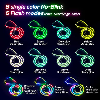 Colaseeme Light Up Dog Leash, LED Pet Leashes USB Rechargeable, Glow Safety Dogs Lights at Night (5FT,Multi-Color)