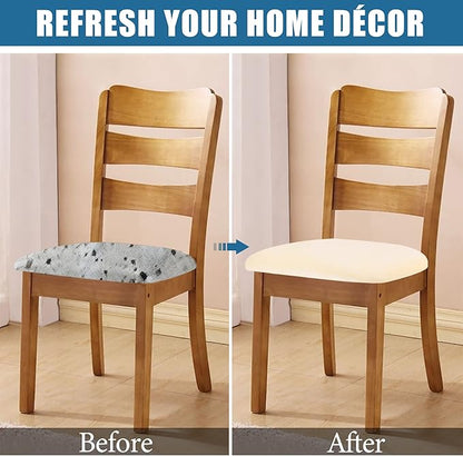 Smiry Velvet Seat Covers for Dining Room Chair Set of 2, Stretch Fit Removable Washable Chair Seat Cushion Protector Slipcovers with Ties, Cream