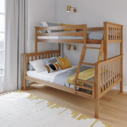 Max & Lily Bunk Bed Twin Over Full Size with Ladder, Solid Wood Platform Bed Frame with Ladder for Kids, 14" Safety Guardrails, Easy Assembly, No Box Spring Needed, Pecan