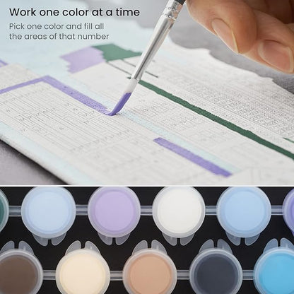 ARTEZA Paint by Numbers Kit – 8x16 in Tri-Panel Cities Scene with 3 Canvas Panels, 24 Acrylic Colors & 5 Brushes, Art Kit for Advanced Artists