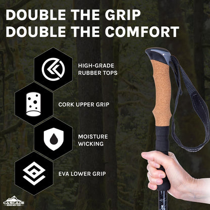 Cascade Mountain Tech Trekking Poles, Shaft Material: Aircraft- grade 6061 Aluminum with Adjustable Locks Expandable to 54" (Set of 2), Cork Grip, Orange, Extended Grip Material: EVA