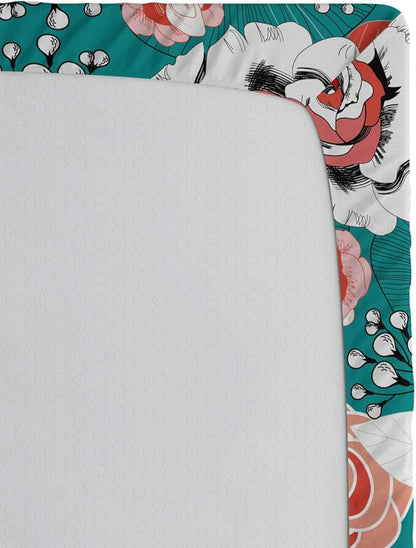 Ambesonne Floral 2 Pack Fitted Sheet, Colorful Flower Arrangements, Bed Cover All-Round Elastic Deep Pockets 2 Pieces, Package Contains 2 Full Size Fitted Sheets, Dark Seafoam Multicolor