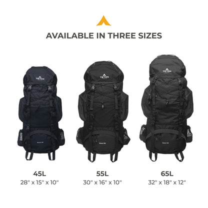 Teton 55L Scout Internal Frame Backpack for Hiking, Camping, Backpacking, Travel, Rain Cover Included, Olive