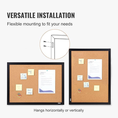 VEVOR Cork Board for Office, 36'' x 24'' Bulletin Board for Wall, Push Pin Board with Framed for Office Home and School