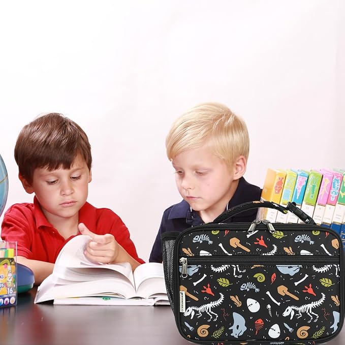 Insulated Lunch Box for School, Thermal Reusable Durable Freezable Lunch Bags for Kids Boys Girls Men Women - Small Soft Cooler Portable Lunch Tote Kit for Work Picnic Travel,Dinosaur Fossil