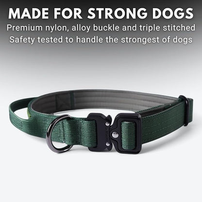 Spark Paws Tactical Dog Collar - Heavy Duty, Premium Quality, Thick and Durable for Large and Medium Dogs - Solid Green - XS - 1"