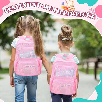 13 Piece Operation Christmas Bulk Item, 17" Mesh Backpack Semi Transparent Heavy Duty, Notebook for Holiday Donation(Pink)