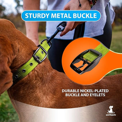 SparklyPets Heavy Duty Dog Collar with Handle for Medium and Large Dogs ??Professional Collar with Reflective Stitches, Soft Handle & Nickel-Plated Buckle (Medium (14,5"~18,5"), Green)