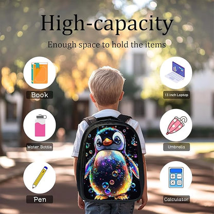 Cute Penguin Backpack Set 3 Piece School Bags and Lunch Box with Pencil Case Penguin Animal Bookbag Set for Toddler Kids Girls Boys Teens Kindergarten Elementary Middle