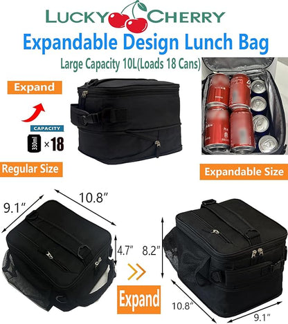 Expandable(18cans) Lunch Box Insulated Lunch bag for Men Kids Boys Teens Adult Portable Stylish Small Lunchbox With Shoulder Strap for Working Office school Picnic
