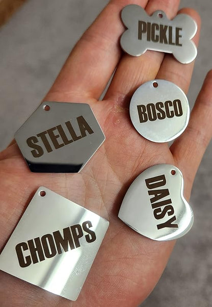 Dr. Fremont's Stainless Steel ID Dog Tags Engraved for Pets Personalized for Cat or Dog Collar Bold Font for Safety (Small, Bone)