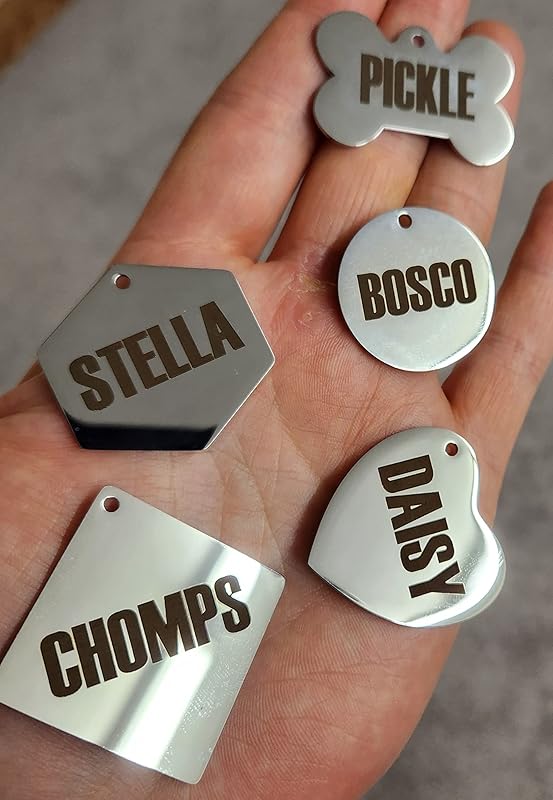 Dr. Fremont's Stainless Steel ID Dog Tags Engraved for Pets Personalized for Cat or Dog Collar Bold Font for Safety (Large, Diamond)
