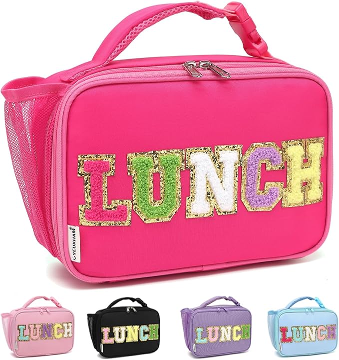 Insulated Lunch Box for School, Thermal Reusable Durable Freezable Lunch Bags for Kids Boys Girls Men Women - Small Soft Cooler Portable Lunch Tote Kit for Work Picnic Travel,Rose Red Alphabet