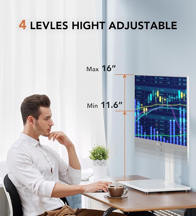 Hemudu Single LCD Computer Monitor Free-Standing Desk Stand Riser for 13 inch to 32 inch Screen with Swivel, Height Adjustable, Rotation, Holds One (1) Screen up to 77Lbs(HT05W-001) White